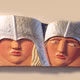 'Two Amazons', 2001 Oil Colour and Silver Leaf on Limewood 27 x 65cm